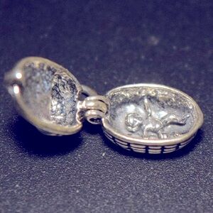 Articulated 3D Sterling Silver Baby In Basket Charm Pendant Mother Infant